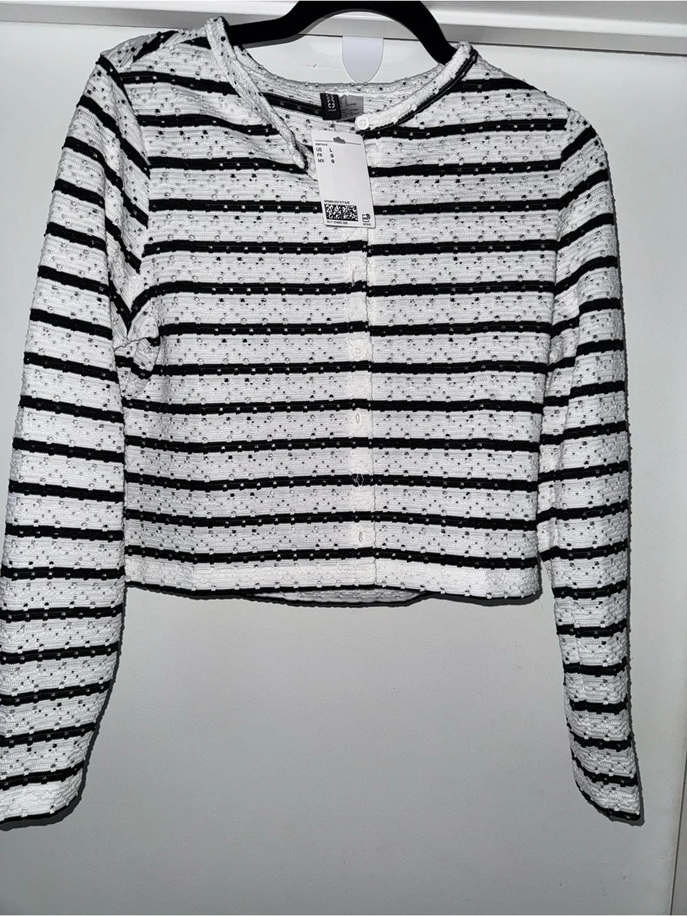 H&M Black & White Striped Cropped Cardigan